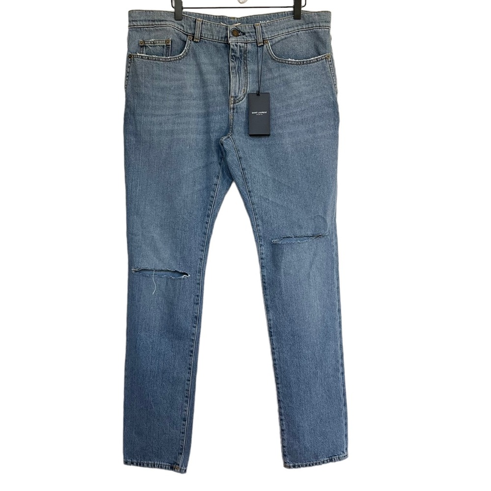 NEW Saint Laurent Paris Distressed Blue Denim Jeans Size 34